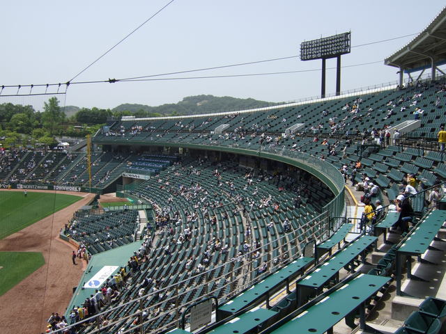 野球場・グリーンスタジアム・バックネット裏から見る一塁側スタンドの写真の写真