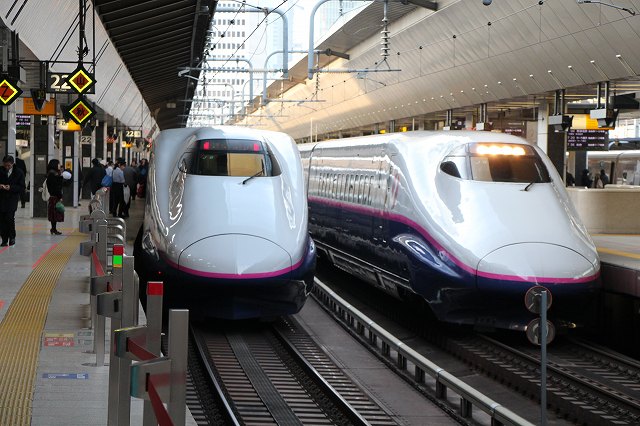 新幹線E2系0番台・J6編成とJ8編成が並んで停車の写真の写真