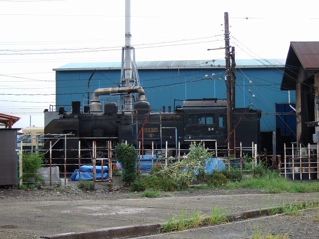 蒸気機関車(SL)のC11 227・工場で待機中の写真の写真