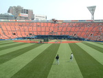 野球場・横浜スタジアム・オレンジ色の客席がよく見える