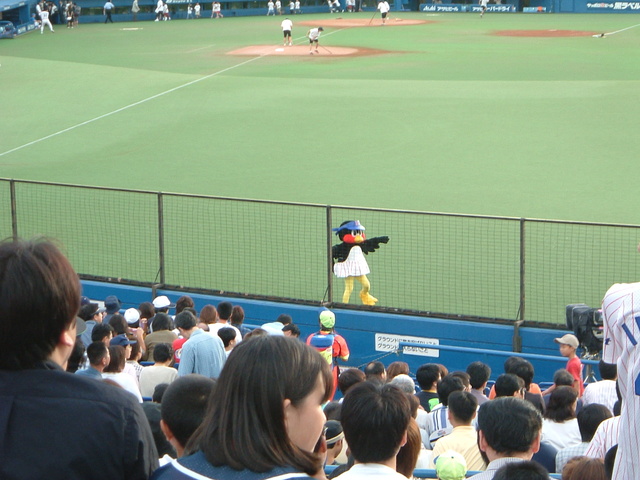 野球場・神宮球場・ヤクルトスワローズのマスコットのつばみの写真の写真