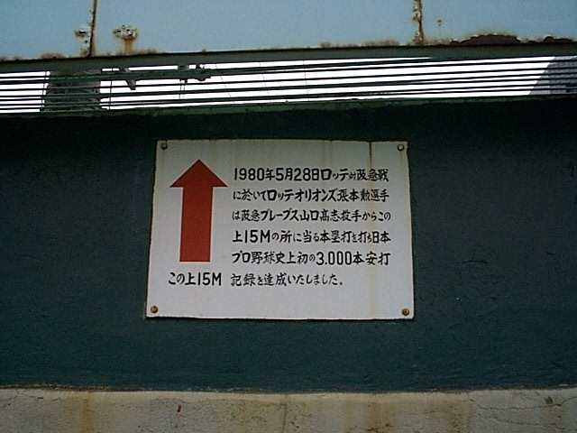 野球場・川崎球場・張本勲選手の3000本安打の位置を示すプレートの写真の写真