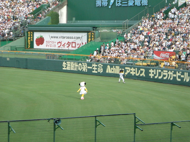 野球場・甲子園球場・トラッキーと観客のコミュニケーションの写真の写真