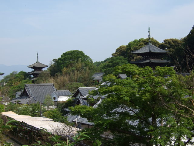 當麻寺中之坊・二つの三重塔を一望の写真の写真