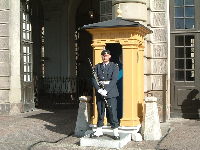 スェーデン王国・建物の入口を警備する衛兵の写真の写真