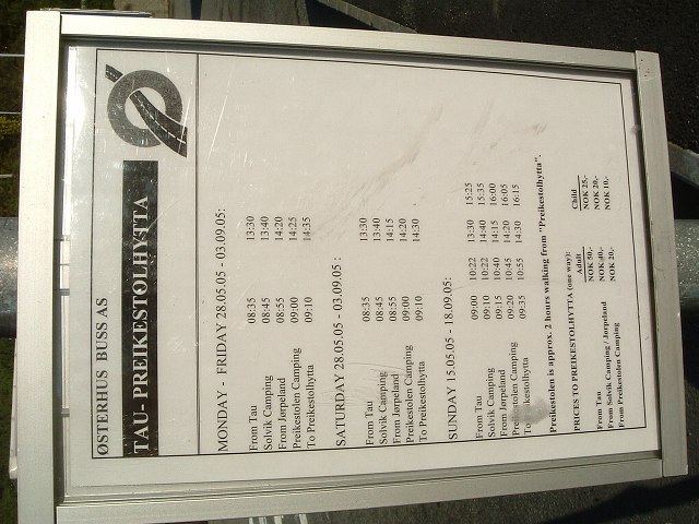 スタバンガー〜リーセフィヨルド・バスの時刻表の写真の写真