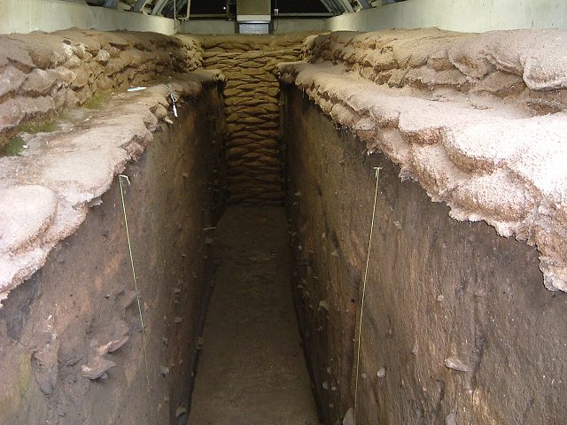 特別史跡・青森・三内丸山遺跡・貝殻が埋まる盛土の断面の写真の写真