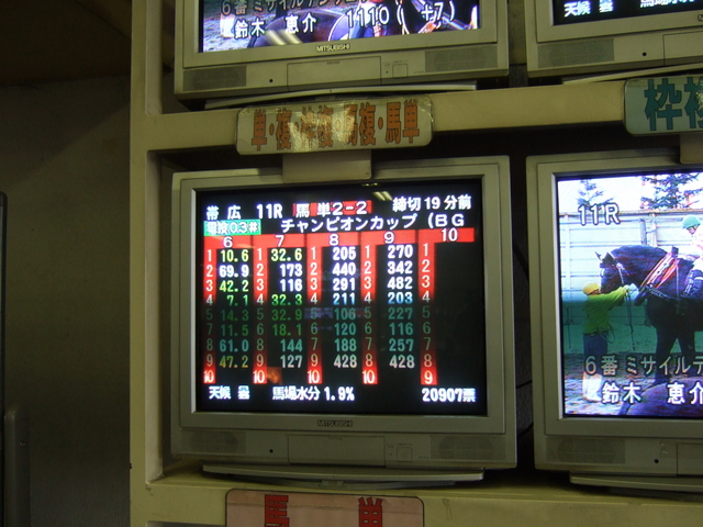北海道遺産・ばんえい競馬・テレビ画面にオッズが表示されるの写真の写真